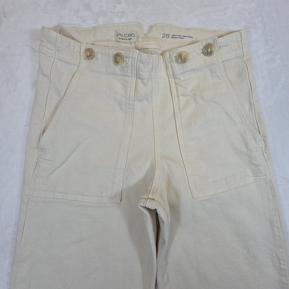 Pilcro The Kit Women 28 Beige Wide Leg Utility Khakis Trouser Pockets Buckle - Picture 3 of 12
